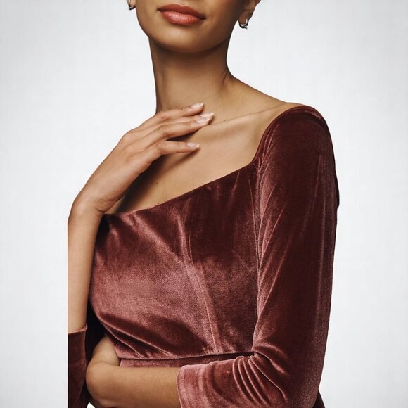 Anthropologie Velvet Off-Shoulder Mini Dress - Mauve - Picture 2 of 13